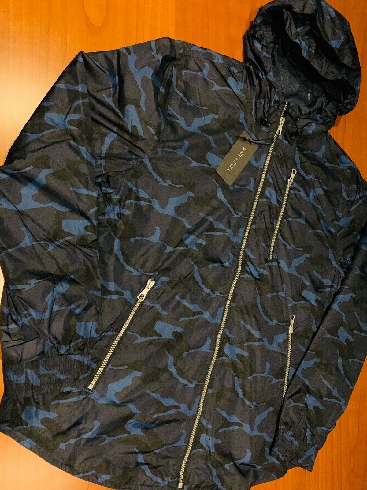 $148 Slate & Stone Active Men's Woven Windbreaker Jacket Blue Camo Nwt Size 2xl
