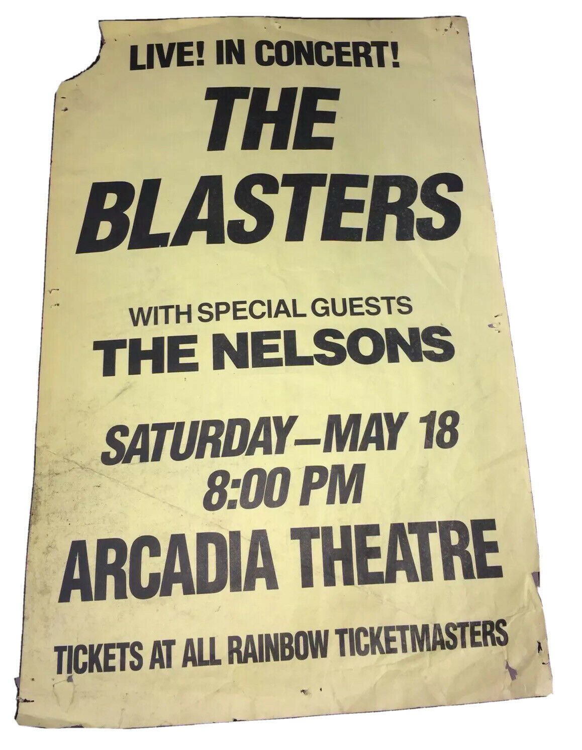 Vintage The Blasters & The Nelsons Poster Arcadia Theatre Dallas, Texas